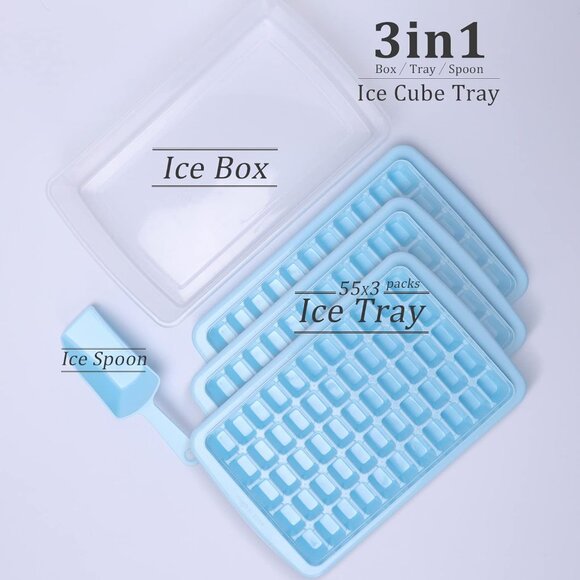 SFL Ice Cube Tray With Lid And Bin,55x3 Pcs Silicone Ice Cube Molds,Ice Trays Fo - Picture 3 of 8
